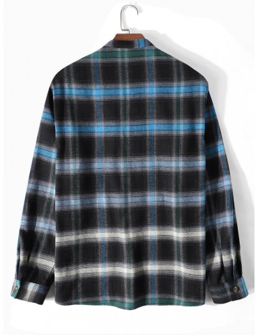 Mens Plaid Ombre Bandage Front Casual Long Sleeve Henley Shirts