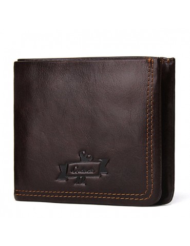 Genuine Leather Short Zipper Wallet Coin Bag For Men