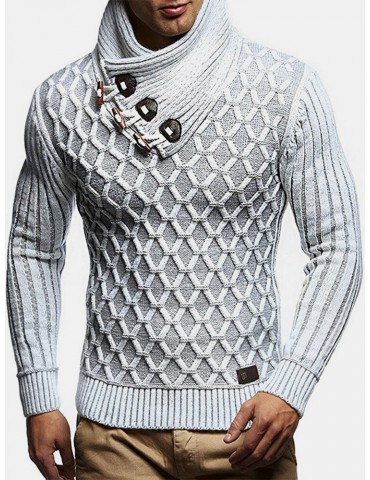 Mens Graphics Knitted Texture High Neck Warm Pullover Sweaters