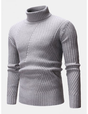 Mens High Neck Twisted Knitted Solid Color Warm Regular Fit Casual Sweater