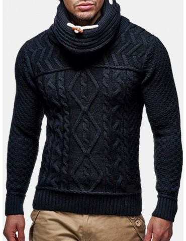 Mens Turtleneck Cable Warm Long Sleeve Knitted Sweaters